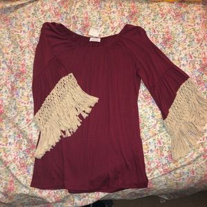 Burgundy Fringe Sleeves Boutique shirt
